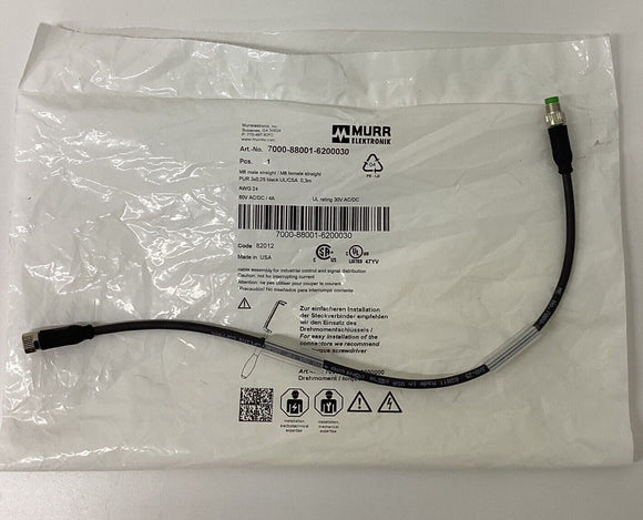 Murr 7000-88001-6200030 M8 Straight Male/Female 3-Wire Cable 0.3 Meter