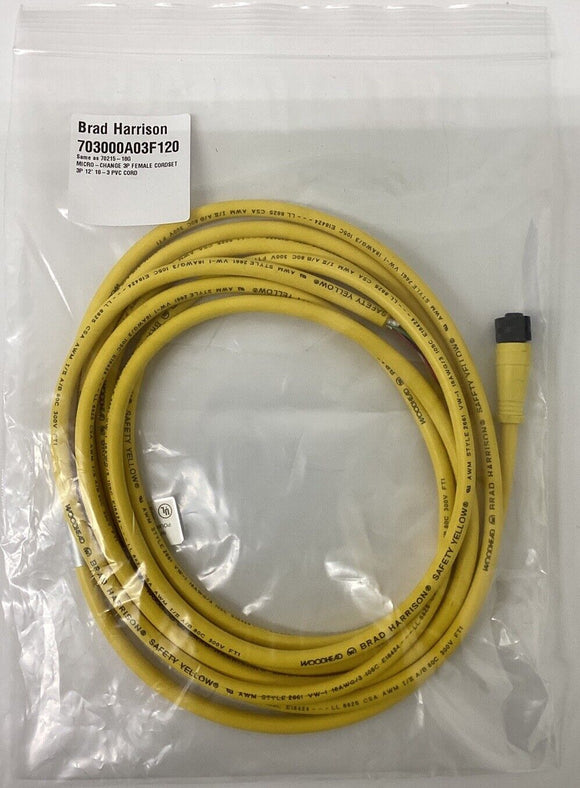 Brad Harrison 703000A03F120 / 70215-18G  3P, 12''  Cordset
