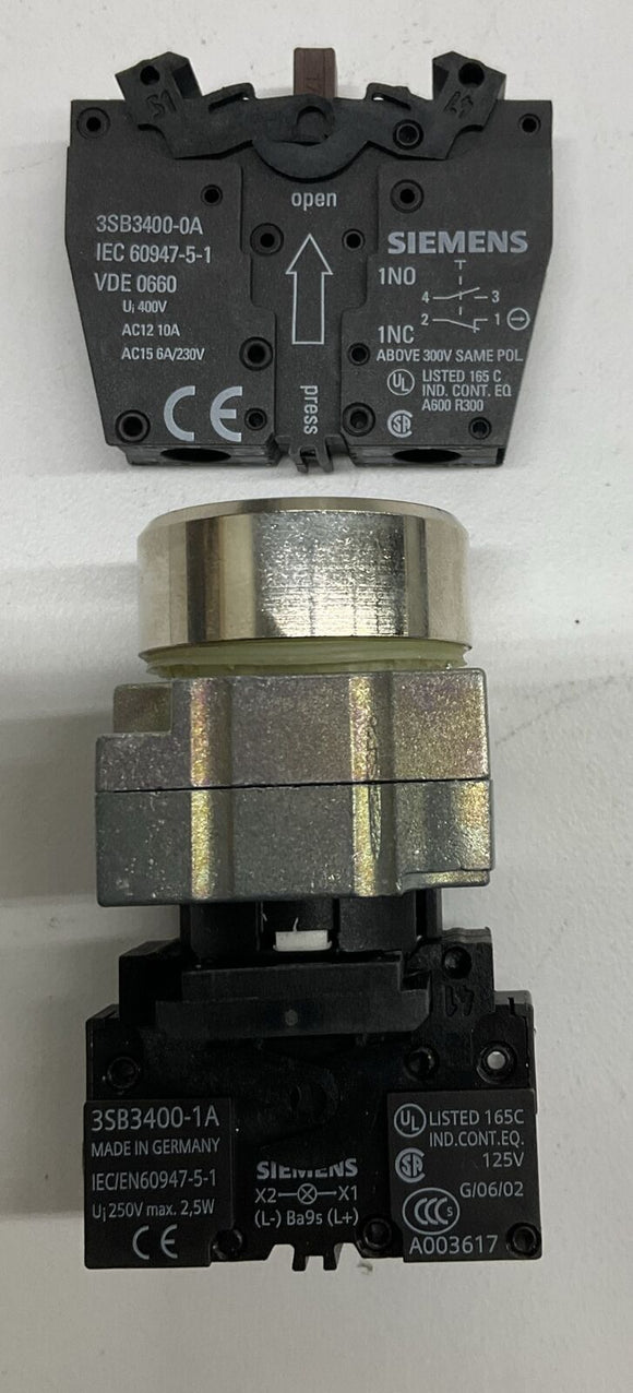 Siemens 3SB3605-0AA61 White Illuminated Pushbutton