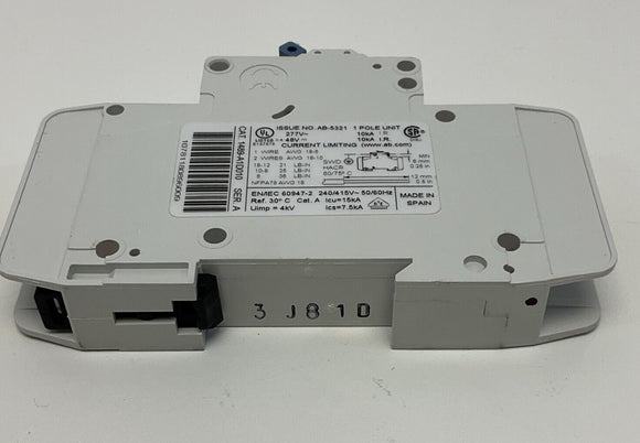 Allen Bradley  1489-A1D010  1 Amp 1 Pole Circuit Breaker  48 VDC,  277 VAC