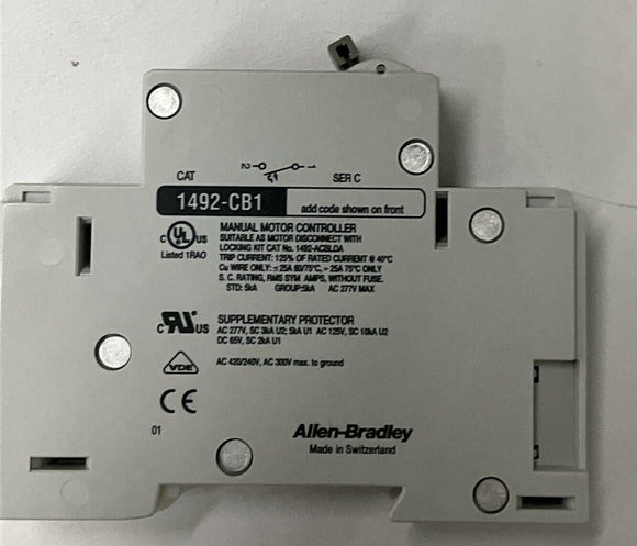 Allen Bradley 1492-CB1-G040 4 Amp Din Mount Circuit Breaker