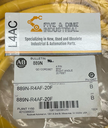 Allen Bradley 889N-R4AF-20F Female 90° 4-Pin Mini Single End 20 Ft. Cable - 0