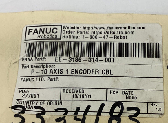 Fanuc EE-3186-314-001 P-10 Axis 1 Encoder Cable