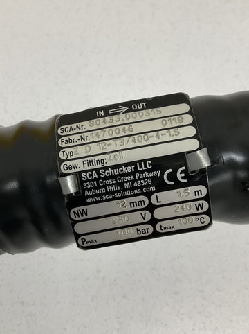 SCA Schucker 80433.000315 Heated Hose 230V 240W 1.5 Meters - 0