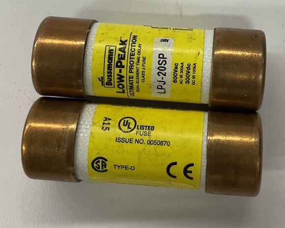 Bussmann LPJ-20SP Low Peak Class J Fuses Lot of 2