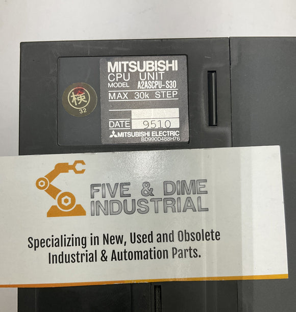 Mitsubishi A2ASCPU-S30 CPU PLC, 30k Step Processor w/ Key