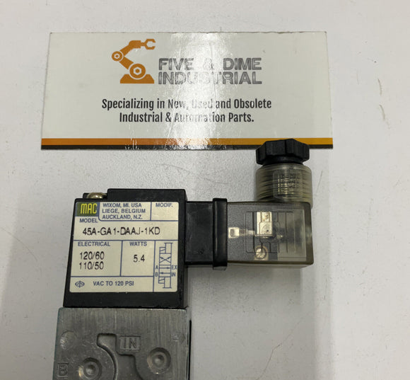 Mac Valve 45A-GA1-DAAJ-1KD 110/120 VAC Solenoid Valve