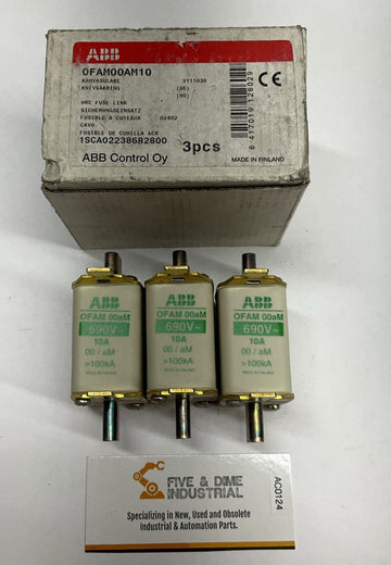 ABB 0FAM00AM10 Box of 3 HRC Fuse Links 10-Amp 690 Vac