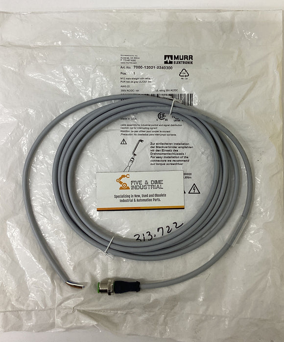 Murr 7000-12021-2240300 M12 Straight 3 Meter Cable