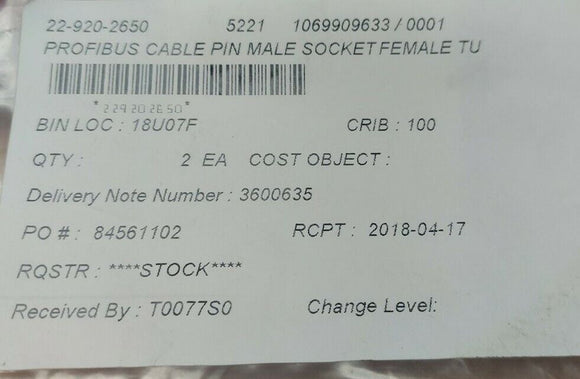 Turck RSSW RKSW 456-0.5M Eurofast Profubus Double End Cord U0391-05