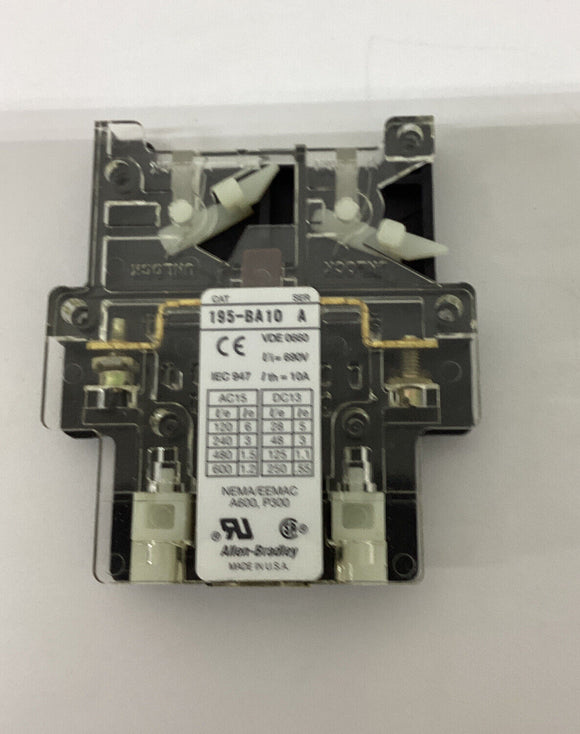 Allen Bradley 195-BA10 Ser. A Auxiliary Contact /  Switch 10 Amp