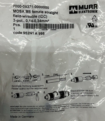 Murr 7000-08371-0000000 Mosa M8, Female 3-Pole Field Connector