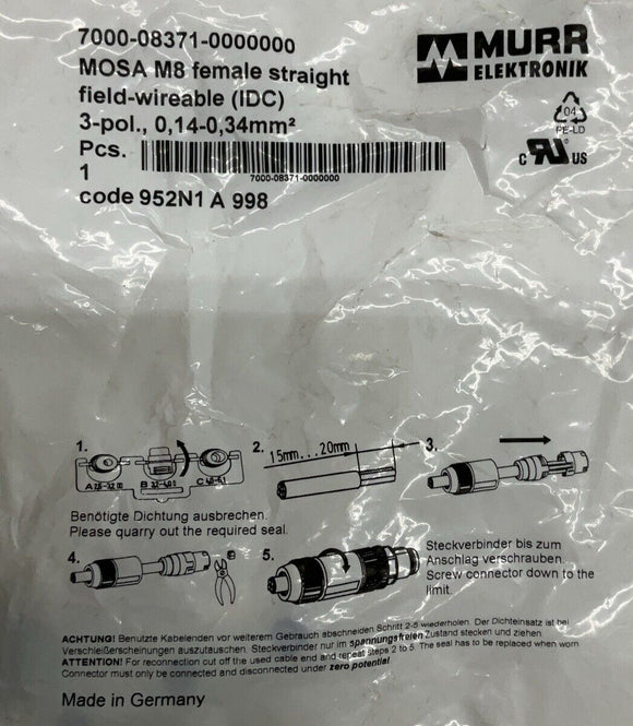 Murr 7000-08371-0000000 Mosa M8, Female 3-Pole Field Connector