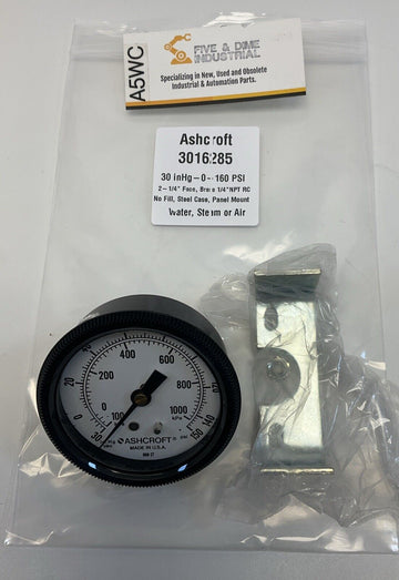 Ashcroft  3016285  2-1/4" 150PSI to 30 in. Hg Panel Mount Gauge  1/4" NPT