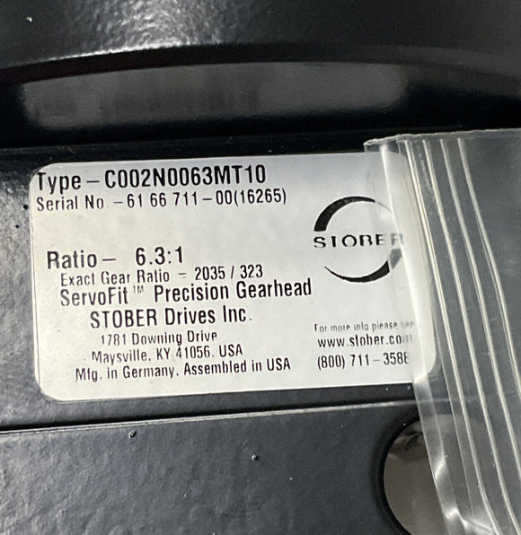 Stober C002N0063MT10 ServoFit Precision Gearhead / Reducer 6.3:1