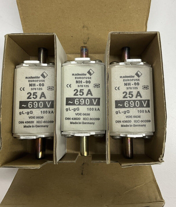 M.Schneider 370125 Eurofuse 25A 690 Vac 440 Vdc Box of 3