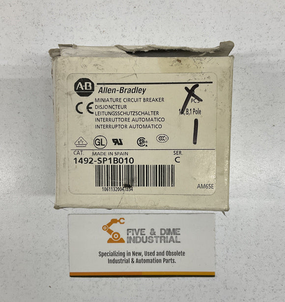 Allen Bradley 1492-SP1B010 Ser.C Mini Circuit Breaker 1-Amp, 1-Pole