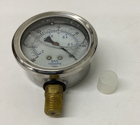 PJC  201L-254G 0-30 PSI Filled Vacuum Gauge 2.5''  1/4'' NPT Lower