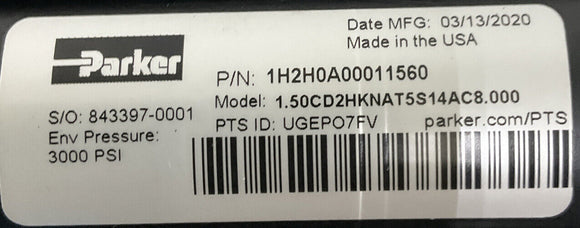 Parker 1H2H0A00011560 Hydraulic Cylinder 1.50CD2HKNAT5S14AC8.00