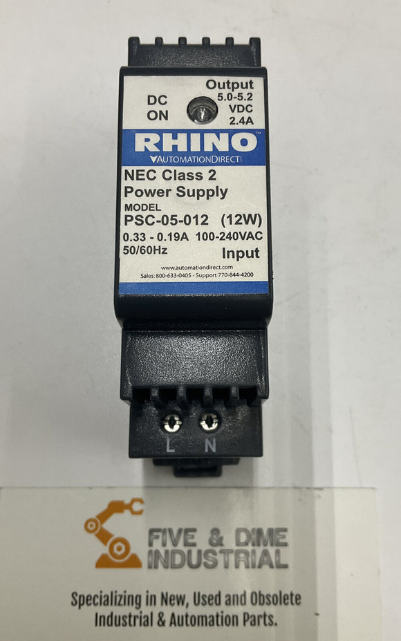 Rhino PSC-05-012 Power Supply NEC Class 2  100-240VAC 0.33-0.19A