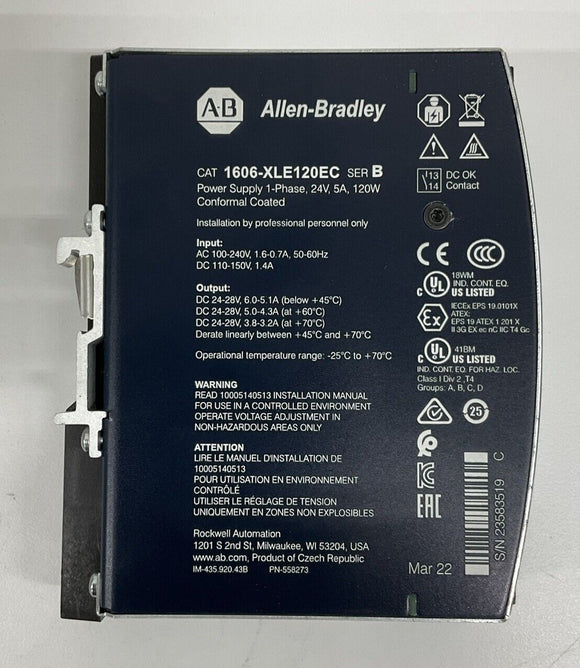 Allen Bradley 1606-XLE120EC Ser. B Conformal Coated Power Supply 1-Phase