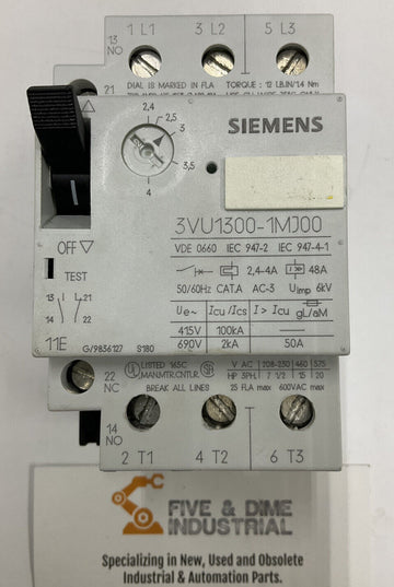 Siemens 3VU1300-1MJ00 Circuit Breaker 2.4-4A - 0