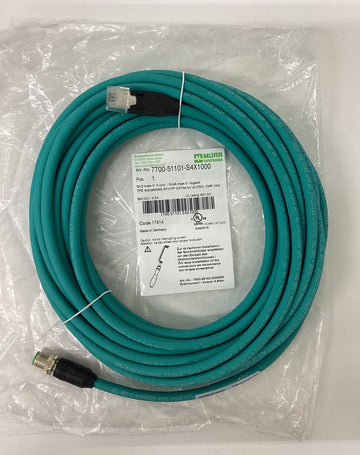 Murr 7700-51101-S4X1000 Male M12 x RJ45 Male Gigabit Cable 10M