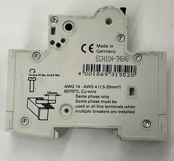 Siemens 5SJ4104-7HG40 HSJ Circuit Breaker 4 Amp Din Mount