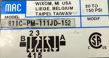 Mac 811C-PM-111JD-152 110/120 VAC Solenoid Valve - 0