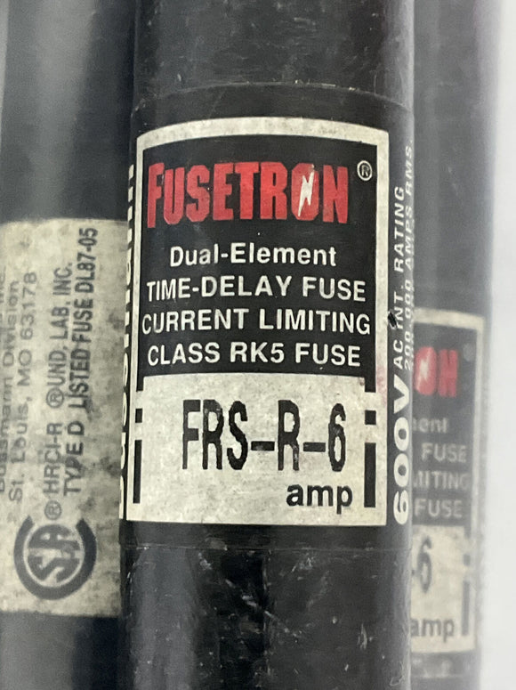 Bussmann Fusetron FRS-R-6 Dual Element Time Delay 6 Amp Fuses.  Lot of (5)