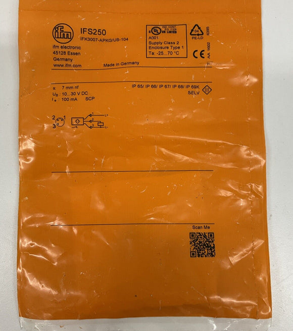IFM Effector IFS250 Inductive Proximity No Sensor IKF3007-APKG/US-104 Sn: 7mm