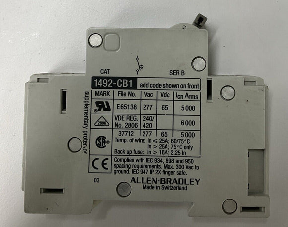 Allen Bradley 1492-CB1-H010 1-Amp Din Mount Circuit Breaker