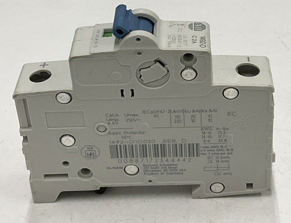 Allen Bradley 1492-D1C020 2 Amp Din Rail Circuit Breaker