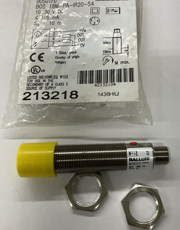 Balluff BOS 18M-PA-IR20-S4 Retroreflective Sensor B0S01F0