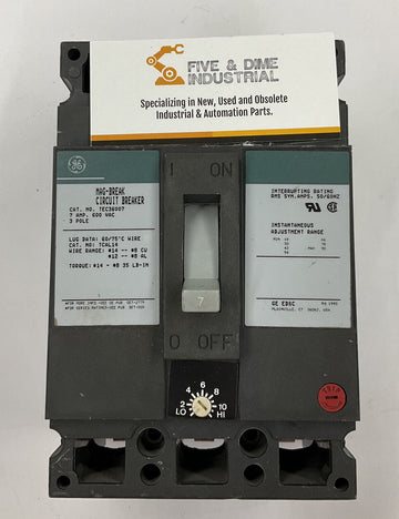 GE TEC36007 Mag-Break Circuit Breaker 7 Amp, 3-Pole, 600 Vac