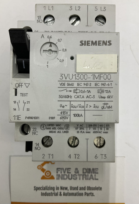 Siemens 3VU1300-1MF00 Circuit Breaker 0.6-1A