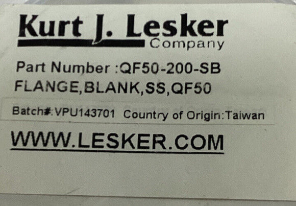 Kurt Lesker QF50-200-SB Stainless 2" Blank Flange