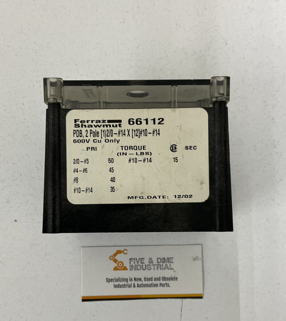 Ferraz Shawmut 66112 2-Pole Power Distribution Box w/ Cover 600V