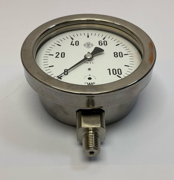 McDaniel Controls  A100 4'' (4.4 overall)  316SS  100  Psi Gauge  1/4 Male Nnp