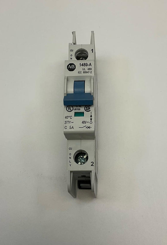 Allen Bradley  1489-A1C050 Circuit Breaker 5-Amp Din Mount  277 VAC 48 VDC