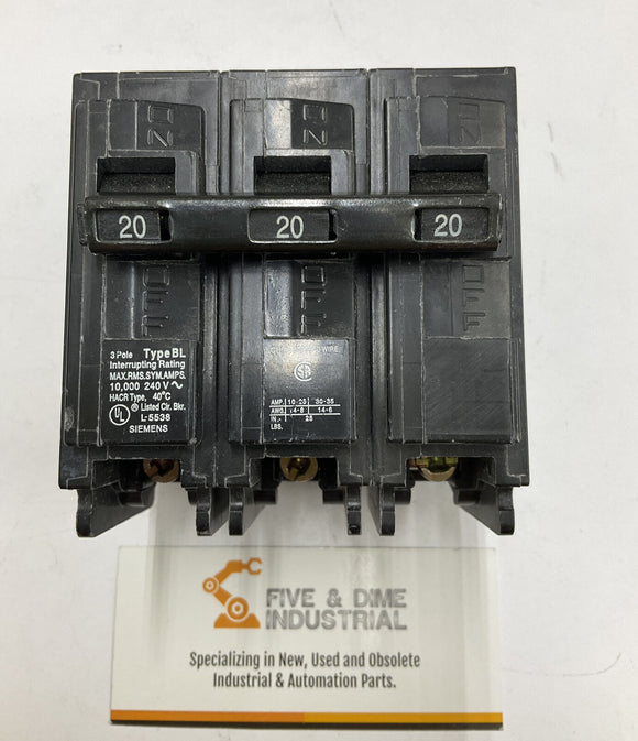 Siemens B320 Molded Circuit Breaker 3-Pole 240VAC 20 Amp