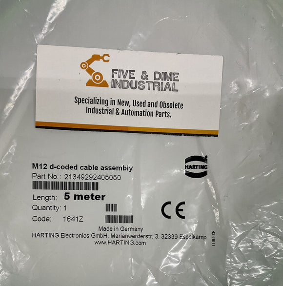 Harting 21349292405050 100 M12 D-Coded Cable Assembly 5M