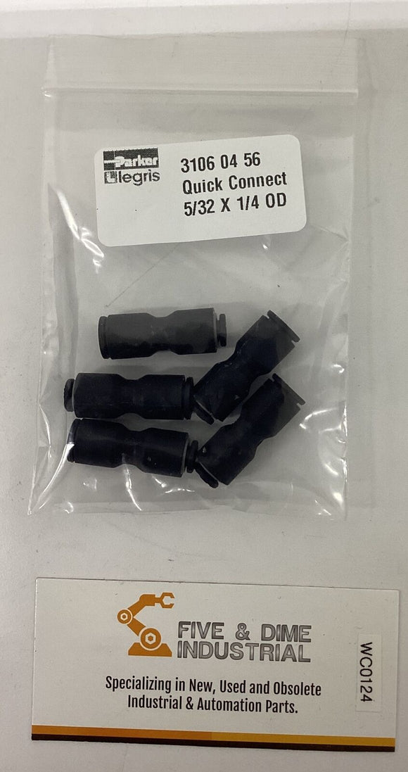 Parker Legris 3106-04-56 Straight Union 5/32 x 1/4 OD  Pkg of 5