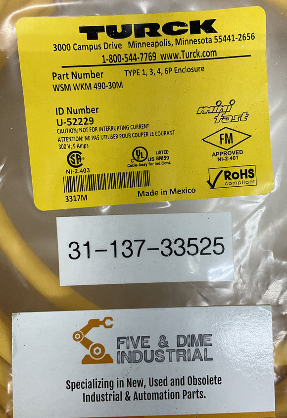 Turck WSM WKM 490-30M Mini Fast Cable 4-Pin Male-Female U-52229