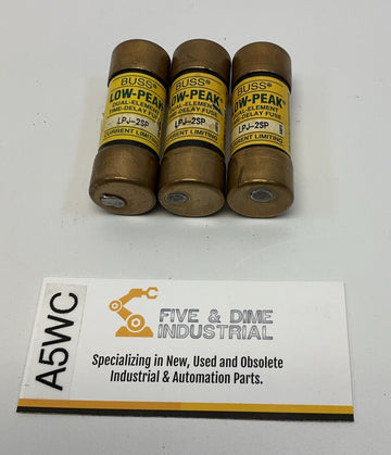 Bussmann LPJ-2SP Low-Peak 2-Amp Fuses Dual Element 600V Max. Pack of (3)