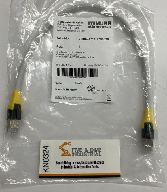 Murr 7000-74711-7780030 Gigabit Shielded RJ45 Male/Male 0.3 Meter Cable