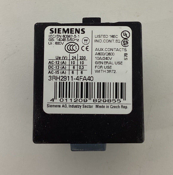 Siemens 3RH2911-4FA40 Auxiliary Contact Block 45/4NO