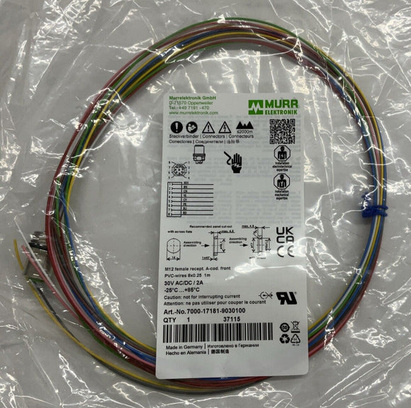 Murr 7000-17181-9030100 M12 8-Pole Female Receptacle Front Mount 1-Meter