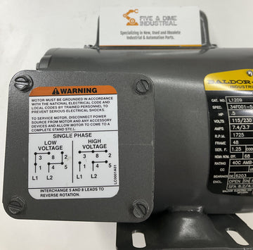 Baldor Reliance L1209 .50 HP 115/230 Vac Industrial Motor 1725 RPM Frame 48 - 0