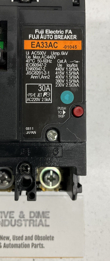 Fuji Electric EA33AC-030 Circuit Breaker Motor Disconnect 30A 3P - 0